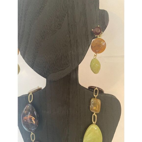 Beautiful Faux stone beaded necklace and earring set green, brown - Picture 2 of 6